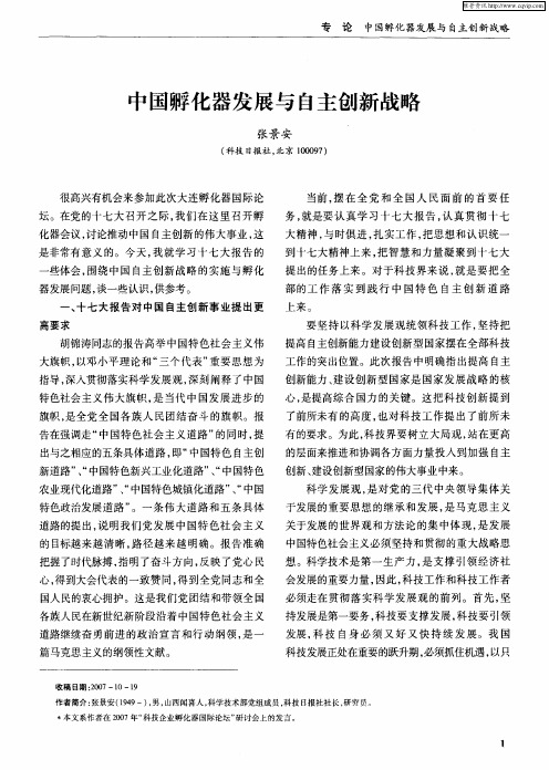 中国孵化器发展与自主创新战略