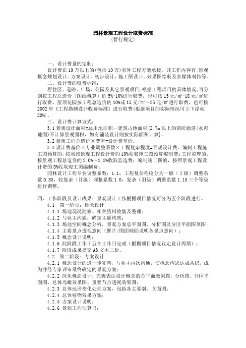 园林景观工程设计取费标准