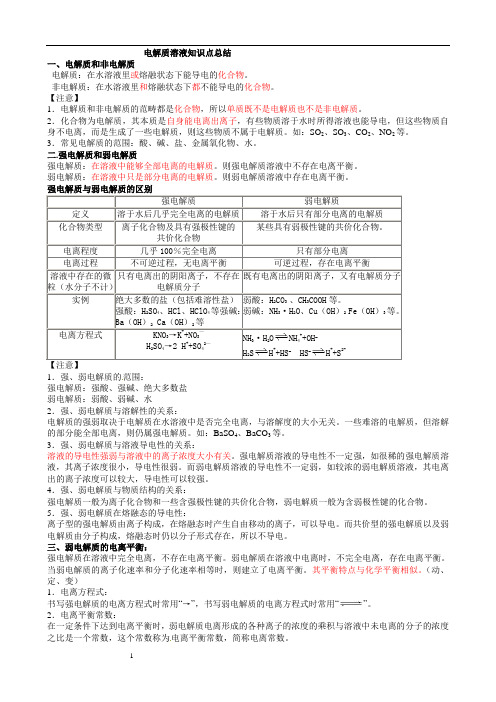 电解质溶液知识点总结(学生版)