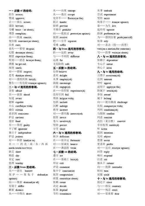 英语常用介词搭配