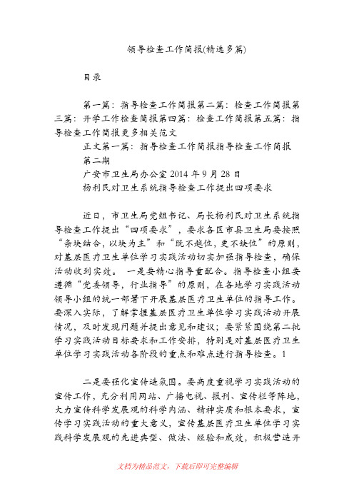 [2019年整理]领导检查工作简报(精选多篇).doc