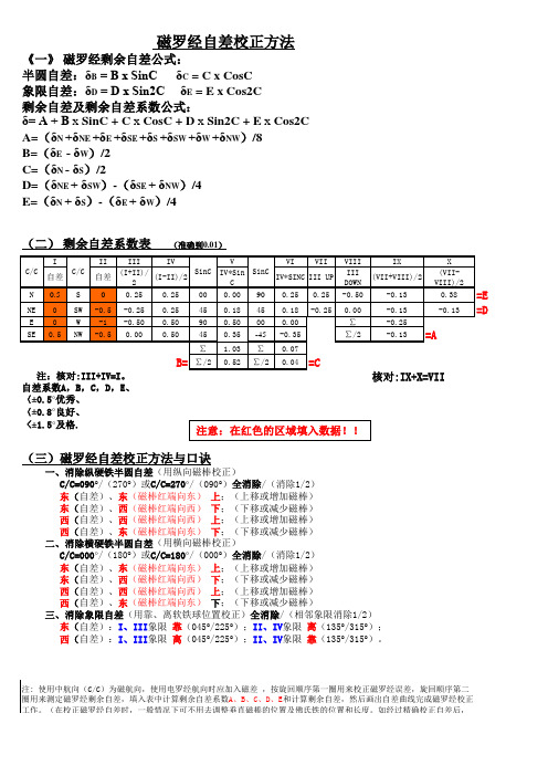 磁罗经校自差校正自动求和计算表格