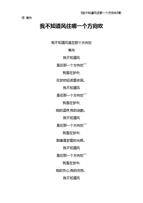 《我不知道风往哪一个方向吹》歌词 蒋舟
