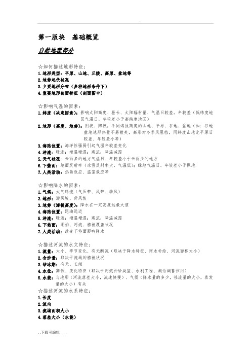 历年高考地理大题答题实用模板