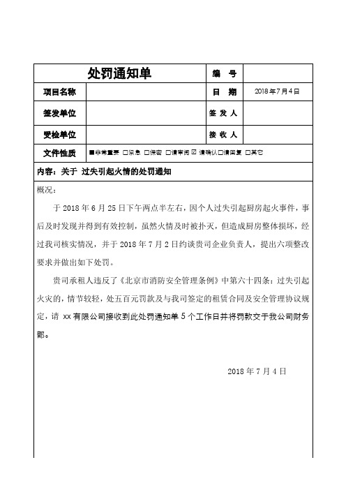 处罚通知单模板