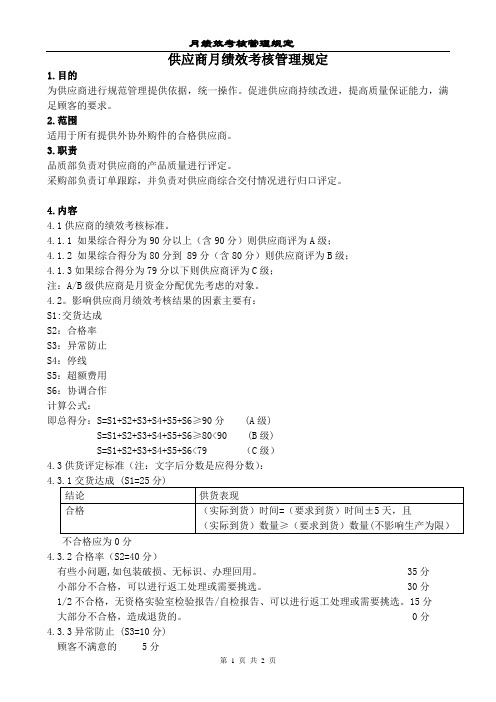 供应商月绩效考核管理制度