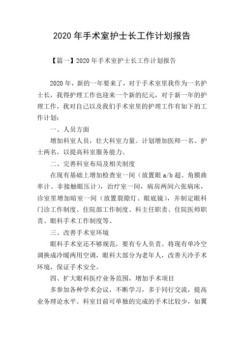 2020年手术室护士长工作计划报告