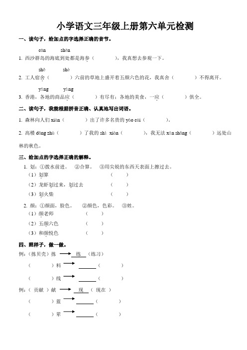 小学语文三年级上册第六单元练习题