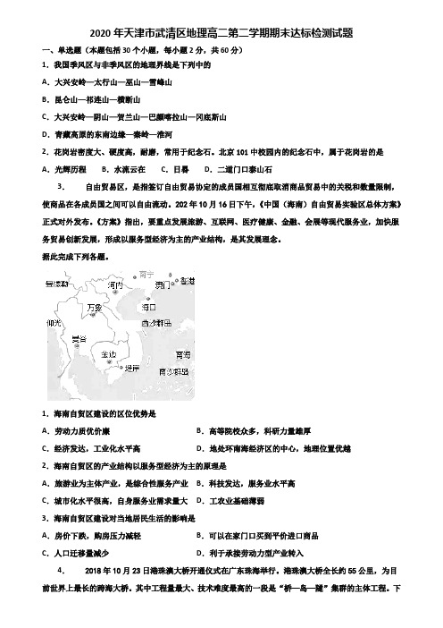 2020年天津市武清区地理高二第二学期期末达标检测试题含解析