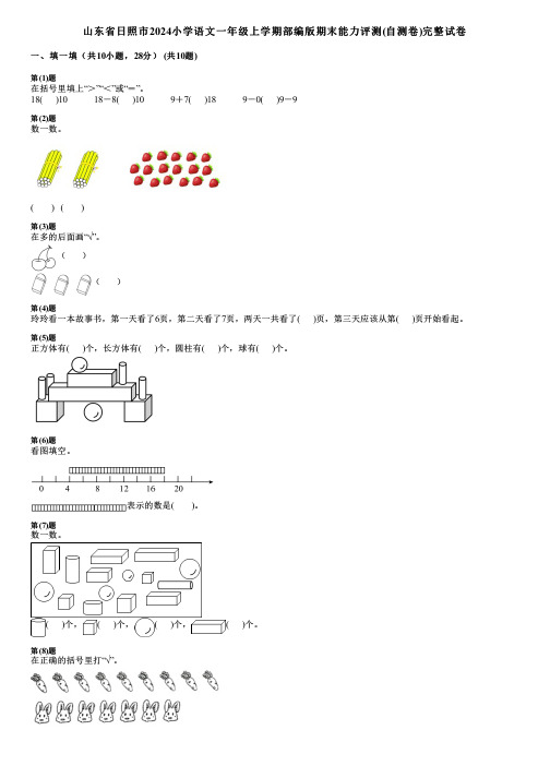 山东省日照市2024小学数学一年级上学期部编版期末能力评测(自测卷)完整试卷