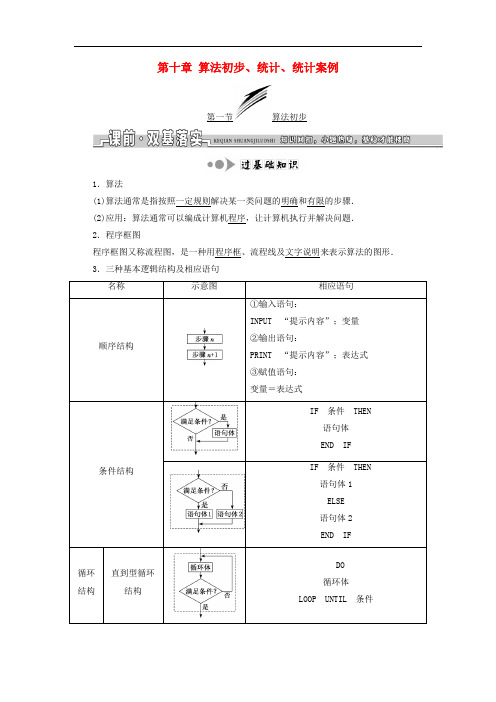 高考数学一轮复习 第十章 算法初步、统计、统计案例学案 理