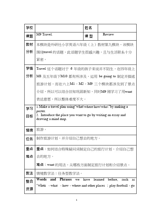 小学英语《Travel》优质教案、教学设计