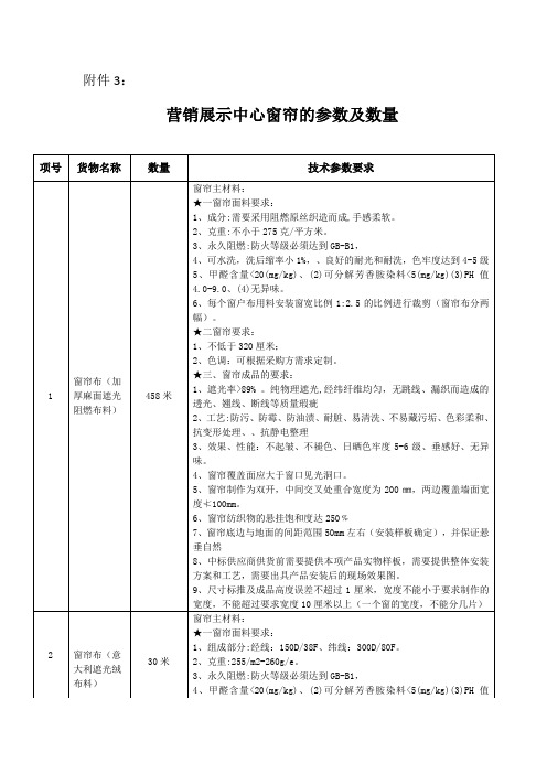 营销展示中心窗帘制作技术参数及工艺要求