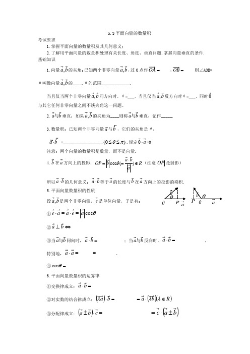 高三数学一轮复习学案5.3平面向量的数量积