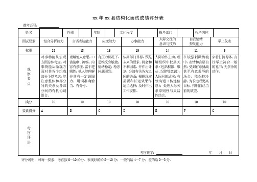 公务员面试评分表1