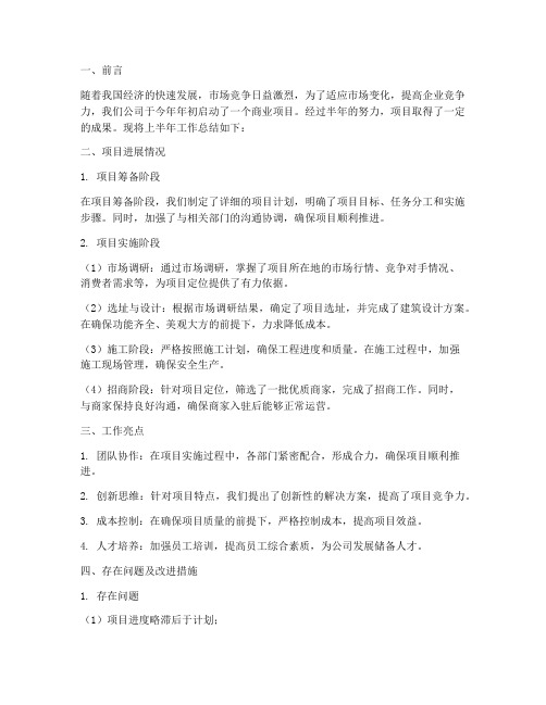 商业项目上半年工作总结