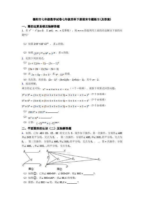 德阳市七年级数学试卷七年级苏科下册期末专题练习(及答案)