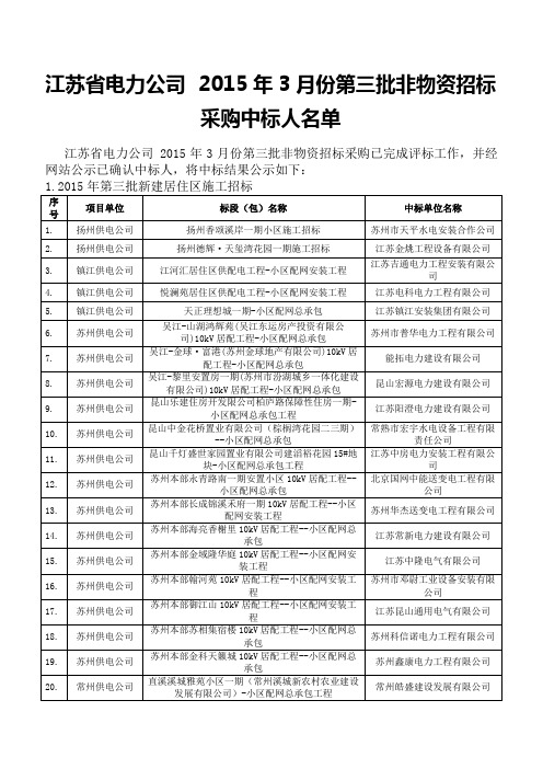 中标人名单
