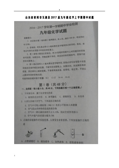 九年级化学上学期期中试题(扫描版) 鲁教版
