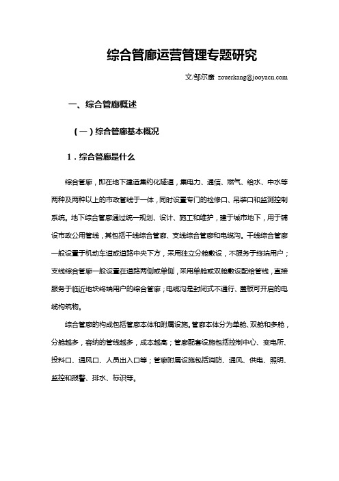 综合管廊运营管理专题报告