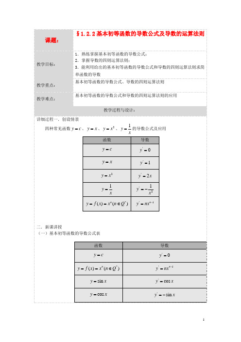 湖北省荆州市沙市第五中学高中数学 1.2.2导数的运算法则教案 新人教版选修22