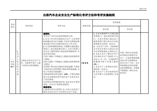 出租汽车企业安全生产标准化考评方法和考评实施细则