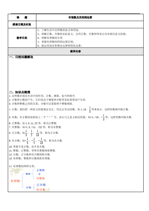 有理数及其四则运算一对一辅导讲义
