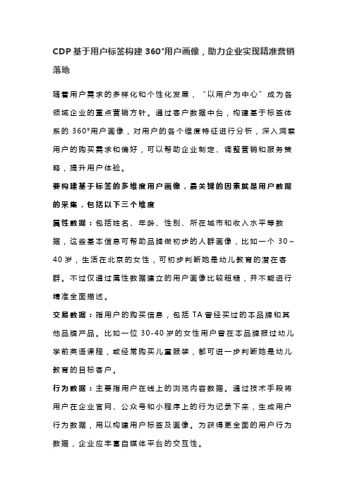 CDP基于用户标签构建360°用户画像,助力企业实现精准营销落地