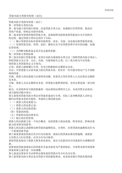 贷款风险分类指导原则(试行