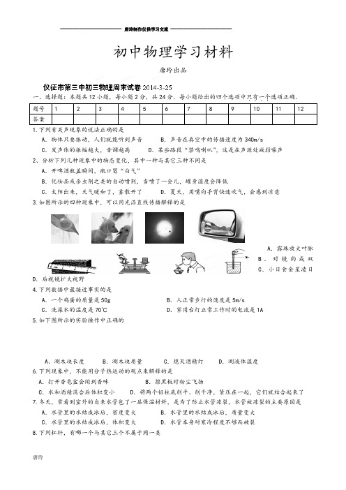 中考冲刺九年级下学期物理周末练习3-25.docx