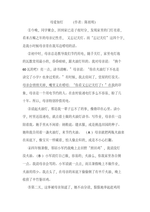 《母爱如灯》阅读练习及答案