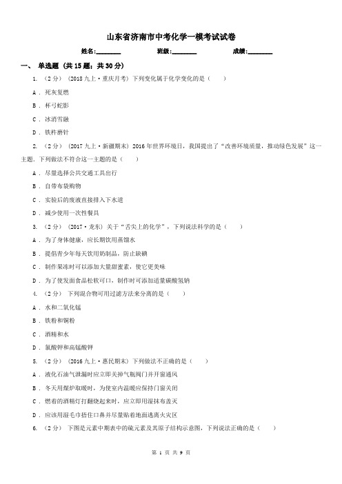 山东省济南市中考化学一模考试试卷