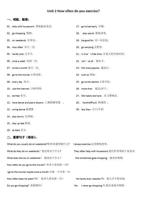 人教版英语八年级上册第二单元短语语法知识点总结