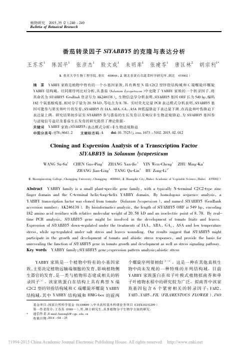 好番茄转录因子SlYABBY5的克隆与表达分析_王苏苏