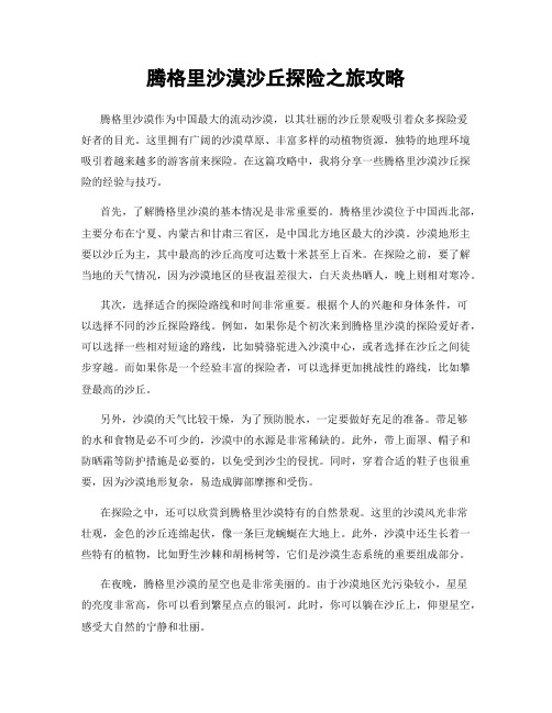 腾格里沙漠沙丘探险之旅攻略