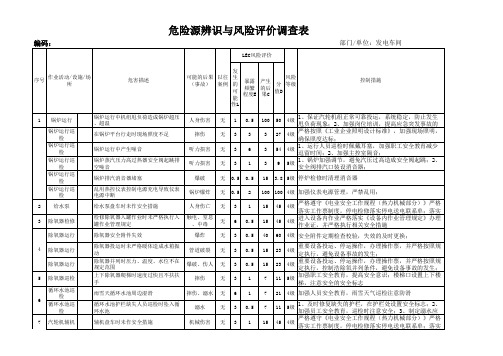 发电车间危险源辨识、风险评价清单