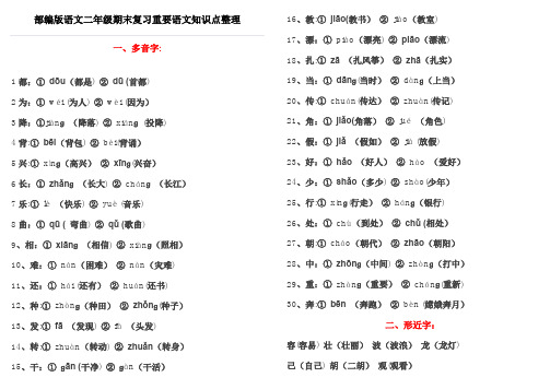 新人教部编版语文二年级上册期末复习重要语文知识点整理