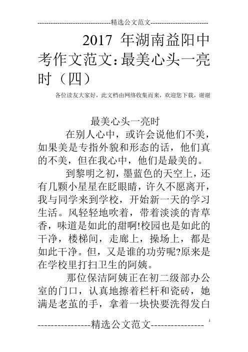 2017年湖南益阳中考作文范文：最美心头一亮时(四)