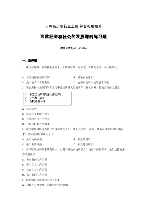 【课时练】新人教版初三历史上册13-西欧经济和社会的发展课时练习题 (14)