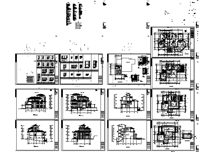 某三层带天台别墅cad全套设计建筑图纸（含建筑施工说明）