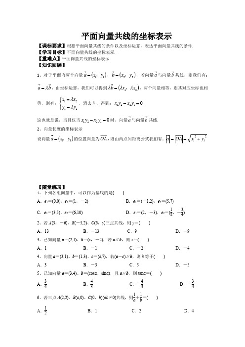 平面向量共线的坐标表示导学案