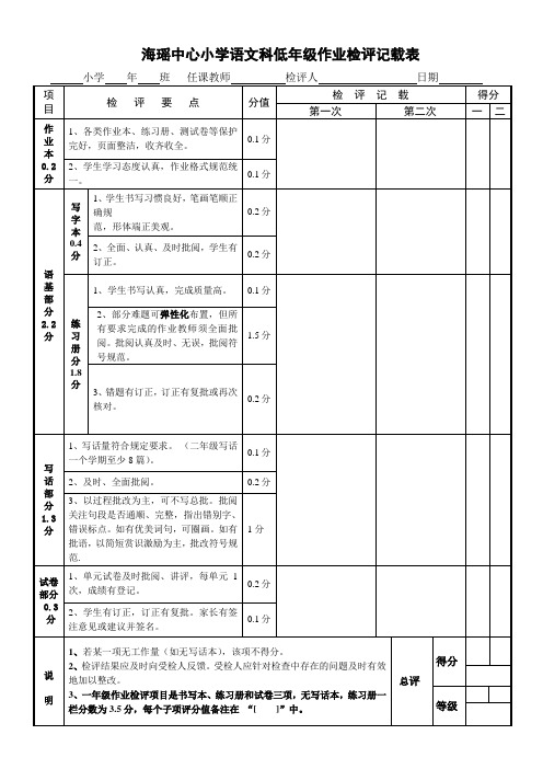 语文作业检评记载表