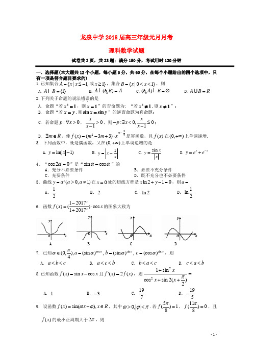 湖北省荆门市龙泉中学2018届高三数学元月月考试题理