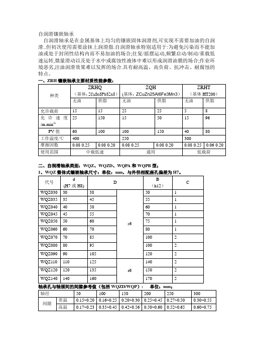 WQZ轴承,WQZD,WQPA轴瓦标准