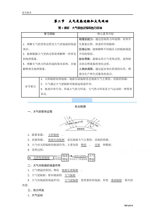 高中人教版地理必修第1册学案：2.2.1 大气受热过程和热力环流 含答案