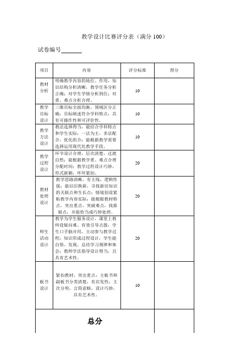 教学设计评分标准