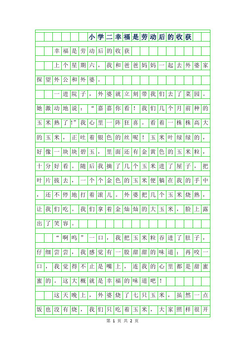 2019年小学二年级作文-幸福是劳动后的收获