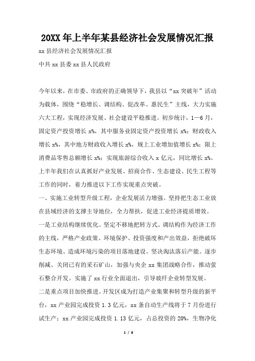 2019年上半年某县经济社会发展情况汇报