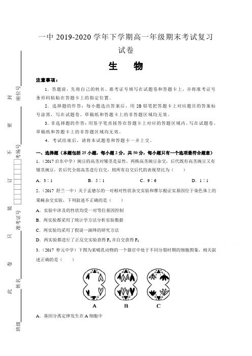 河南省郑州一中高一下册第二学期期末复习生物试卷含答案【精校】.doc