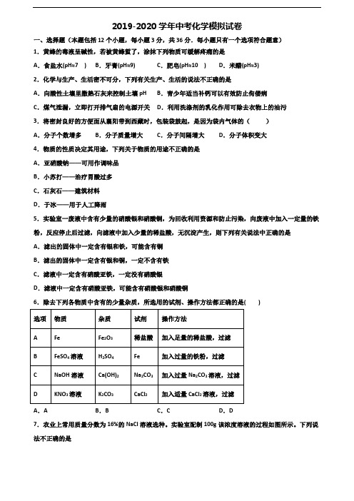 2019-2020学年海南省名校中考化学综合测试试题